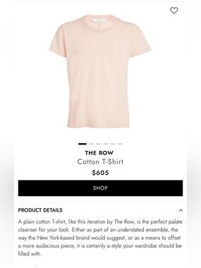 The Row Unisex Pale Pink Cotton Tee Size XS $605